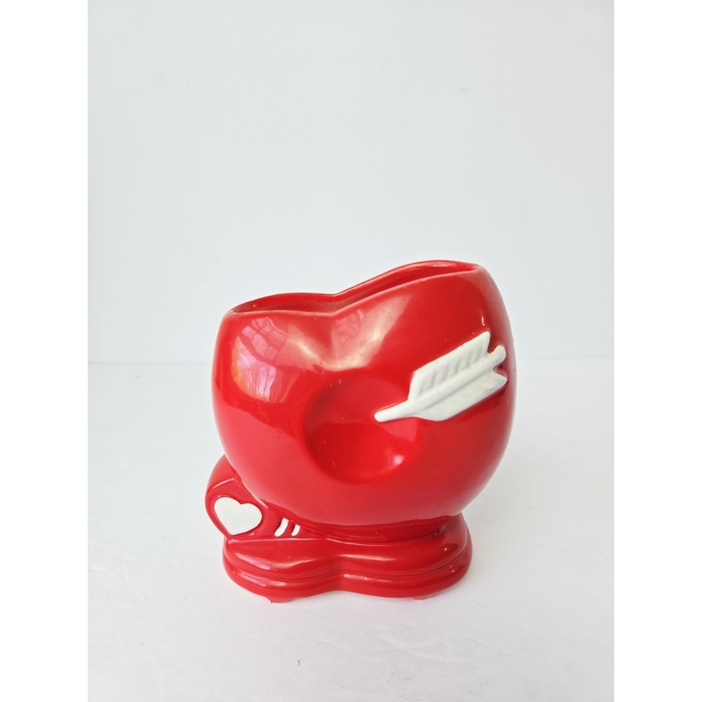 Vintage Relpo Valentine's Day Red Pierced Heart Cupids Arrow Ceramic‎ Planter